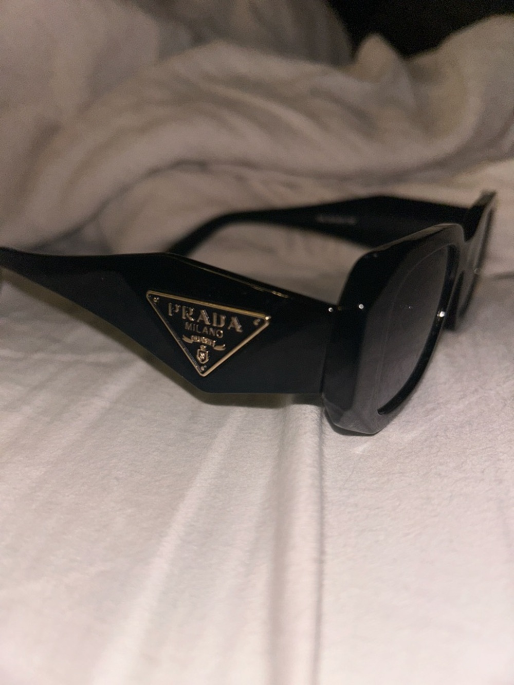 Prada Black Sunglasses with Gold Triangle Logo - Women Accessories - Picture 2 of 2
